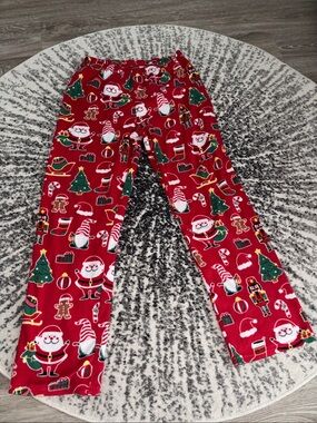 Kids Red Fleece Christmas Pajama Pants - Festive Holiday Print, Size 16